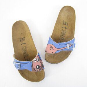 Birkenstock Birkis Blue Dog Woodby Weiner Dachshund Sandals Slides 38 7 7.5
